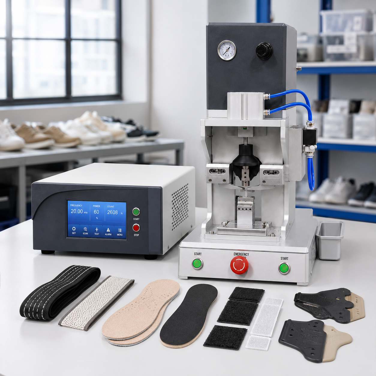 20K Pneumatic Desktop Ultrasonic Spot Welding Machine Auto Frequency Tracking General Use For Footwear Elastic Tape Sealing Magic Tape Insole Embossing-{$k+1}