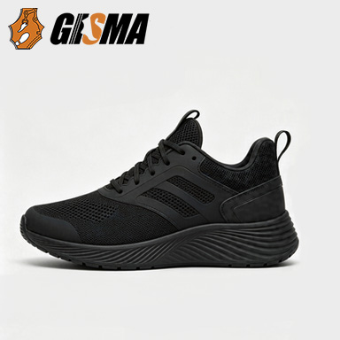 All Black Breathable Mesh Running Shoes, Lightweight Thick Cushion Sole Walking Sneakers