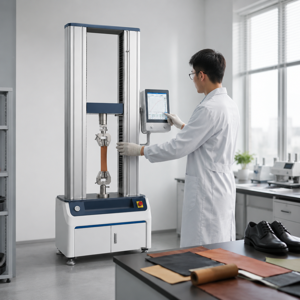 High Precision Digital Universal Tensile Testing Machine Automatic Tensile Strength Tester for Shoe Material Leather Rubber Peel Tear Physical Test Footwear Quality Control Lab High Precision Digital Universal Tensile Testing Machine Automatic Tensile Strength Tester for Shoe Material Leather Rubber Peel Tear Physical Test Footwear Quality Control Lab