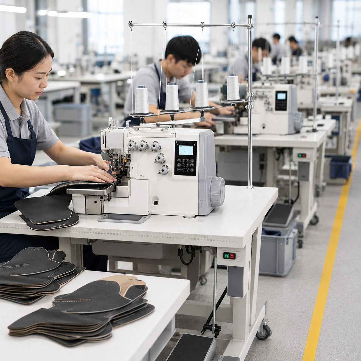 四线电脑全自动锁边机 直驱自动剪线包缝机 鞋面内里补强衬料裁片锁边设备-{$k+1}